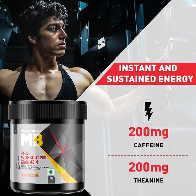 MuscleBlaze Pre Workout 200 Xtreme (100g, 15 Servings) | Energy, Focus & Endurance Booster | GP Fitness