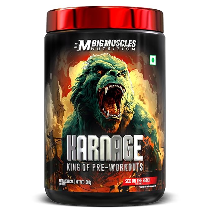 BigMuscles Nutrition Karnage Pre-Workout (300g, 60 Servings) | Energy, Focus, Strength & Pump | Dope-Free Tested | GP Fitness