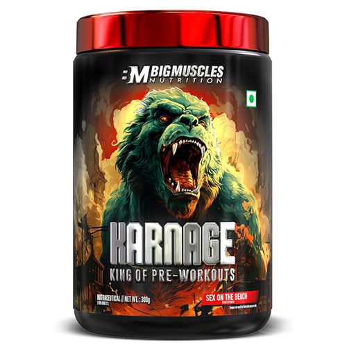 BigMuscles Nutrition Karnage Pre-Workout (300g, 60 Servings) | Energy, Focus, Strength & Pump | Dope-Free Tested | GP Fitness