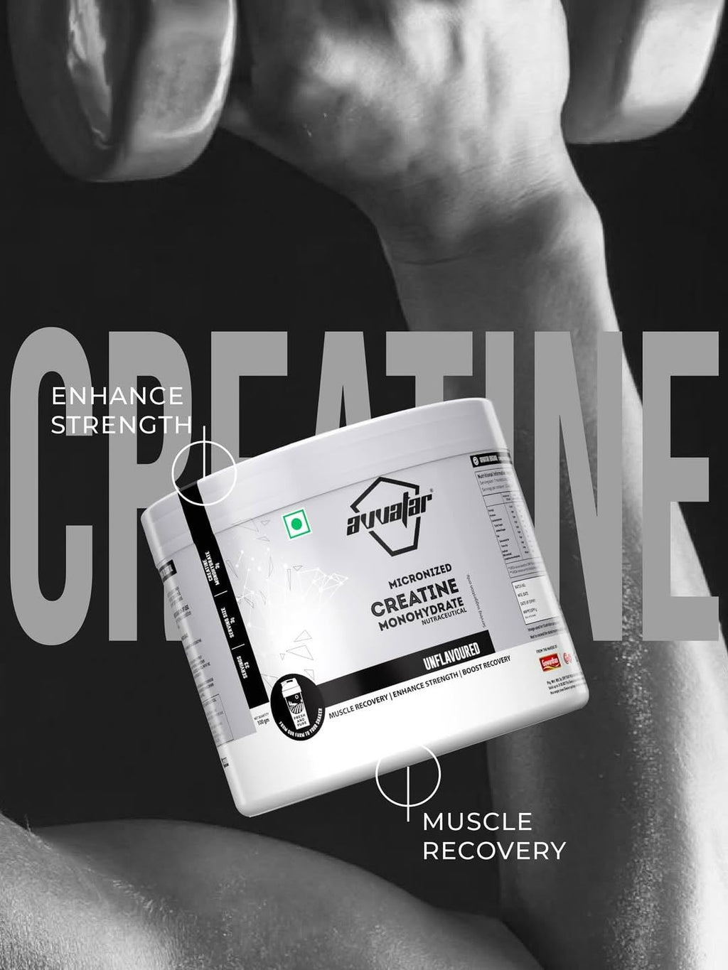 Avvatar Micronized Creatine Monohydrate Powder (100g, 33 Servings) | Strength & Performance Booster | GP Fitness