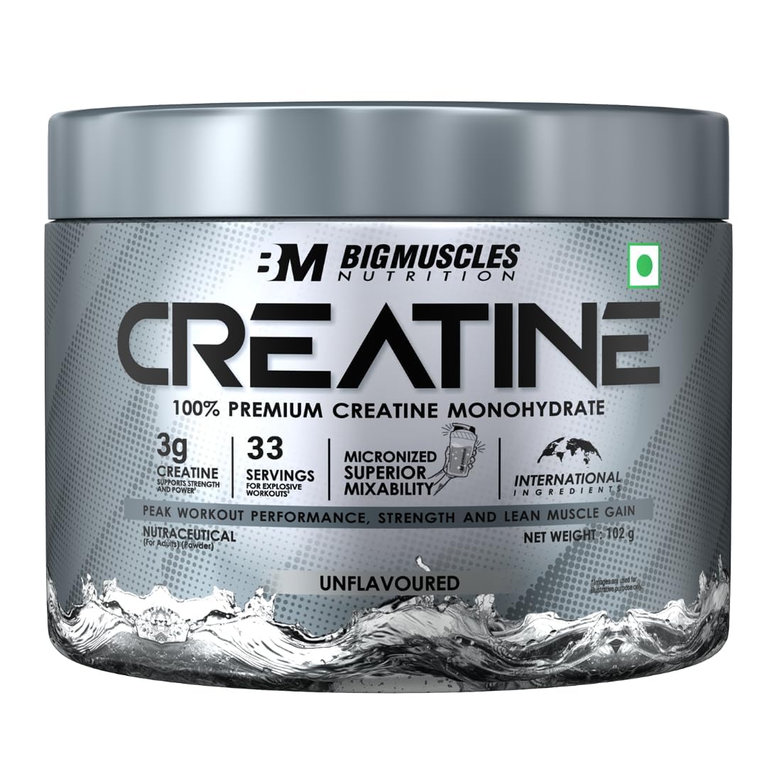 BigMuscles Nutrition Creatine Monohydrate Powder (100g, 33 Servings) | Strength & Performance Booster | GP Fitness