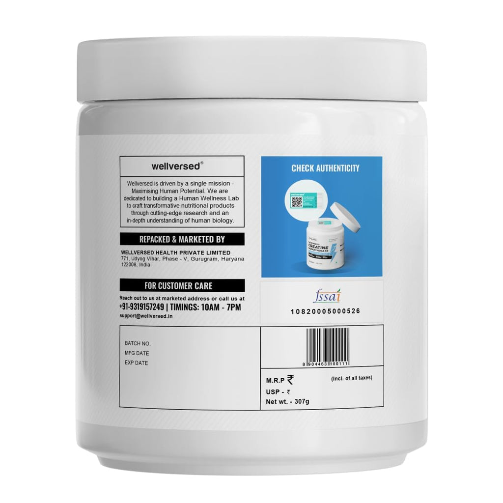 Wellcore Pure Micronised Creatine Powder (83 Servings) For Enhanced Muscle Strength With Rapid Absorption | Creatine Monohydrate | Wellcore Creatine - 307g