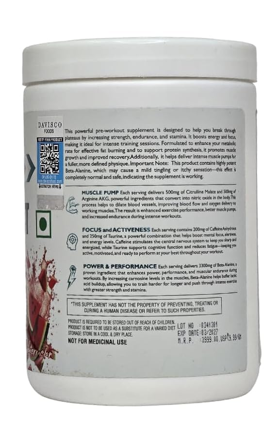 Davisco Foods Pre Workout PUMP | Energy, Strength & Endurance Booster (80 Servings) | GP Fitness
