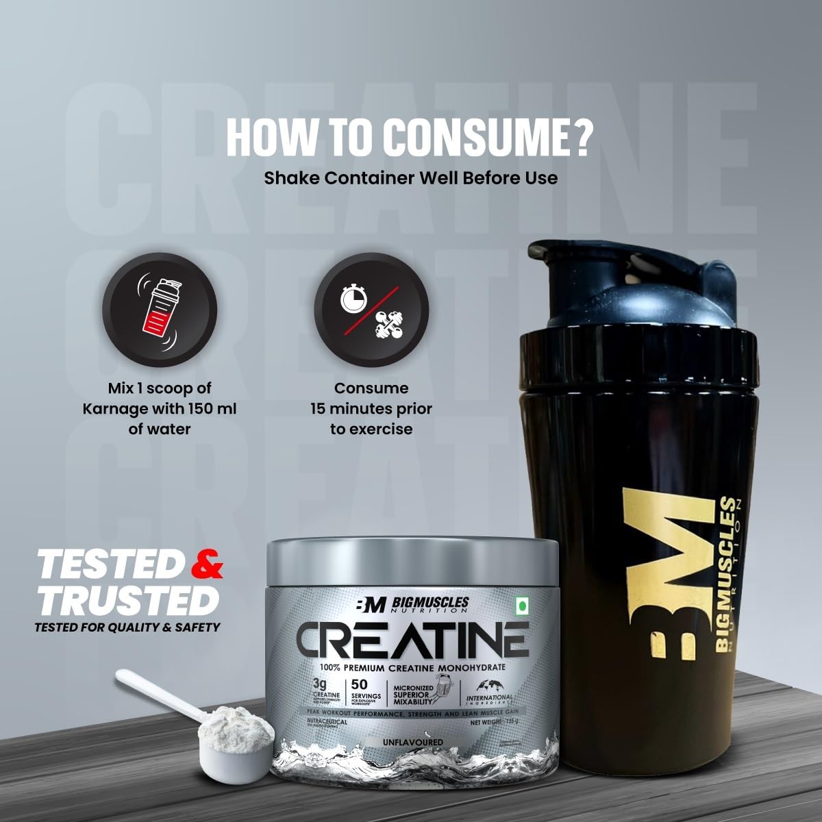 BigMuscles Nutrition Creatine Monohydrate Powder (100g, 33 Servings) | Strength & Performance Booster | GP Fitness
