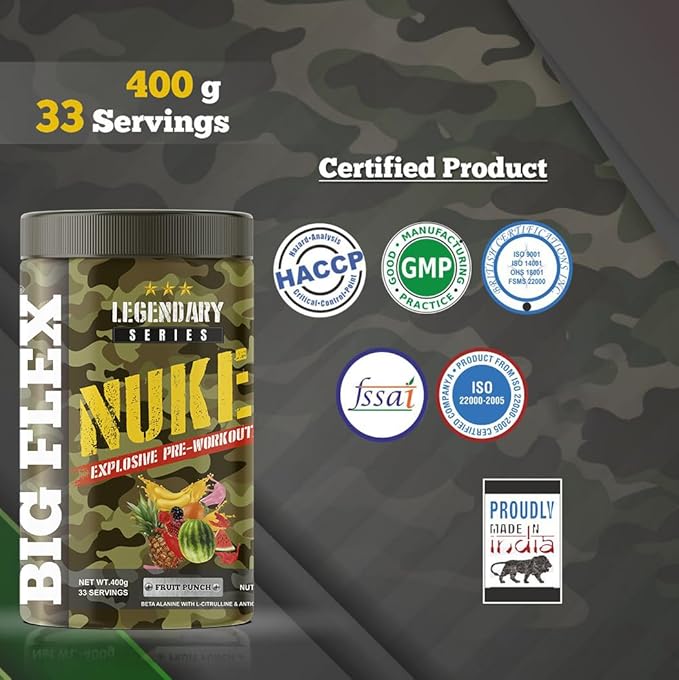 BigFlex Nuke Pre-Workout Powder (400g) | 33 Servings Energy Booster for Strength & Endurance | GP Fitness