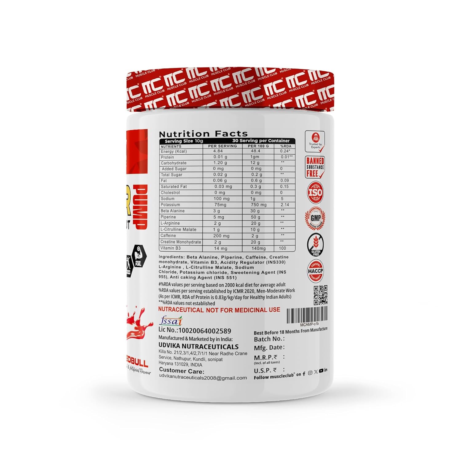 Muscle Club Amplifier Pre-Workout (30 Servings) | Energy, Focus & Endurance Booster | GP Fitness