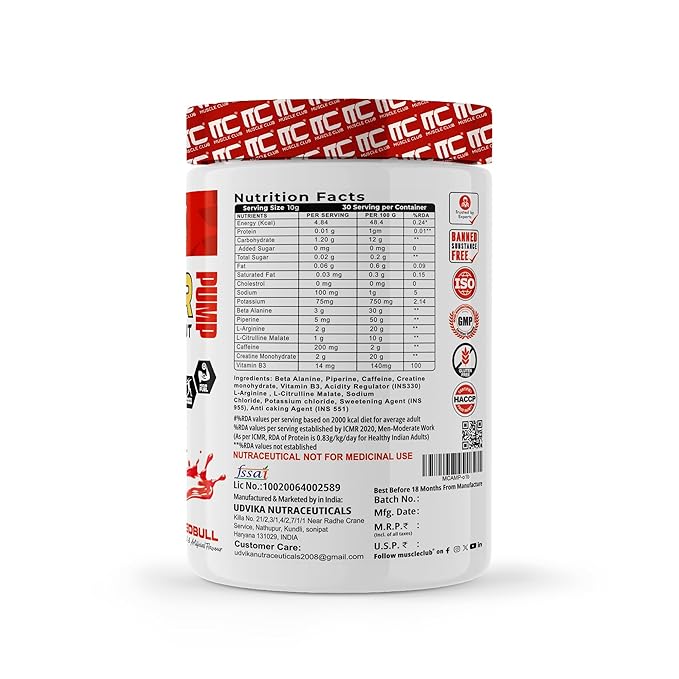 Muscle Club Amplifier Pre-Workout (30 Servings) | Energy, Focus & Endurance Booster | GP Fitness