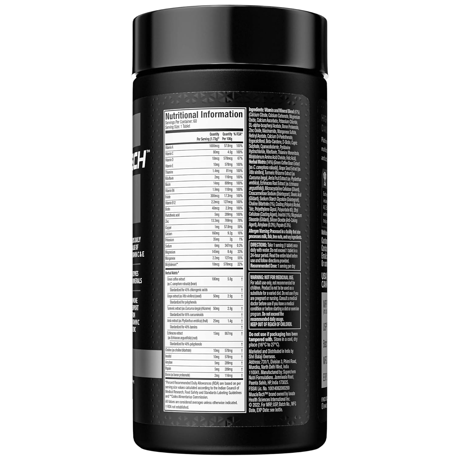 MuscleTech Platinum Multivitamin with Vitamin C for Immune Support | Daily Health Formula | GP Fitness