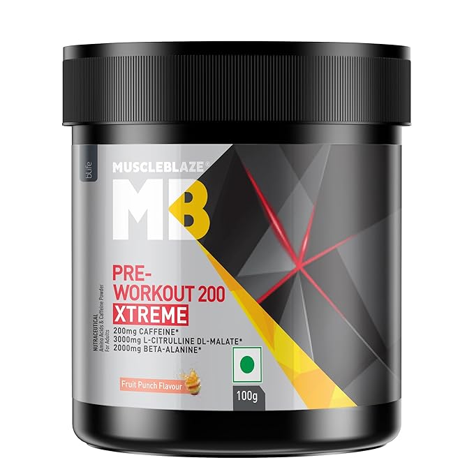 MuscleBlaze Pre Workout 200 Xtreme (100g, 15 Servings) | Energy, Focus & Endurance Booster | GP Fitness