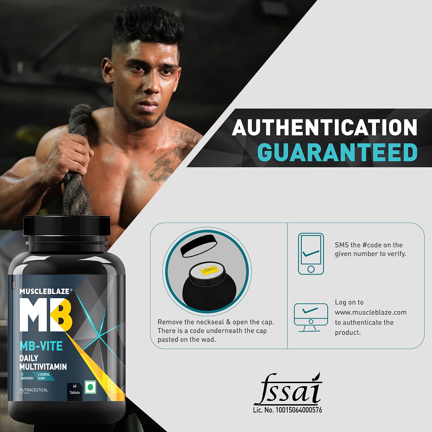 MuscleBlaze MB-Vite Daily Multivitamin (60 Tablets) | 51 Ingredients for Energy, Immunity & Performance | GP Fitness
