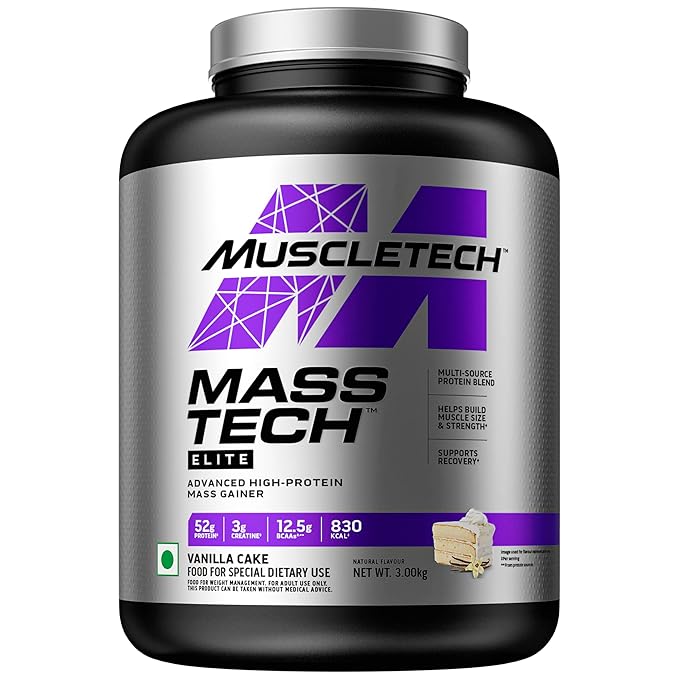 MuscleTech Mass-Tech Elite Advanced Mass Gainer 3kg | High Protein Weight Gainer