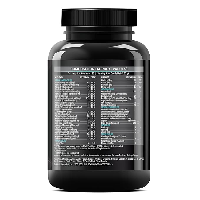 MuscleBlaze MB-Vite Daily Multivitamin (60 Tablets) | 51 Ingredients for Energy, Immunity & Performance | GP Fitness