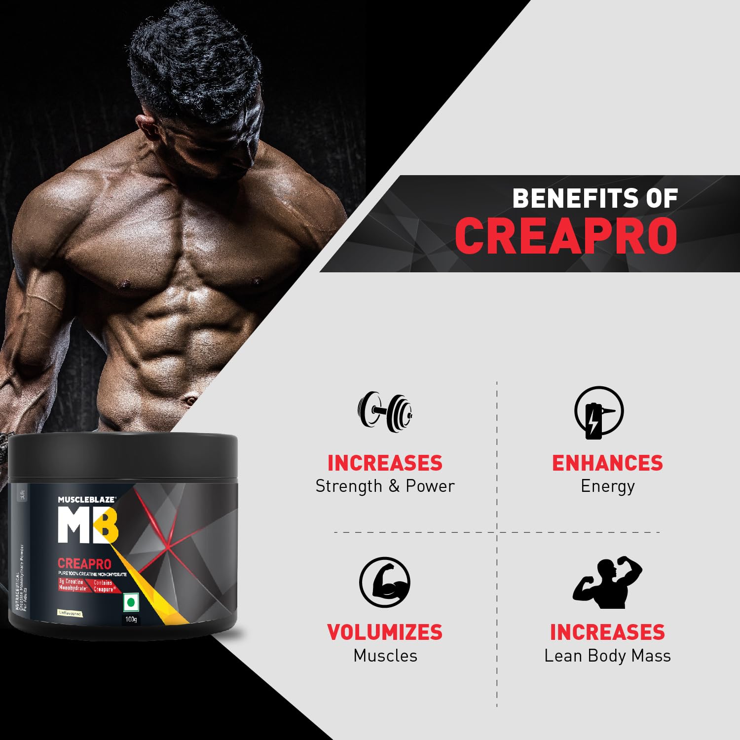 MuscleBlaze CreaPRO Creatine Monohydrate Powder with Creapure® | Strength, Power & Performance | GP Fitness