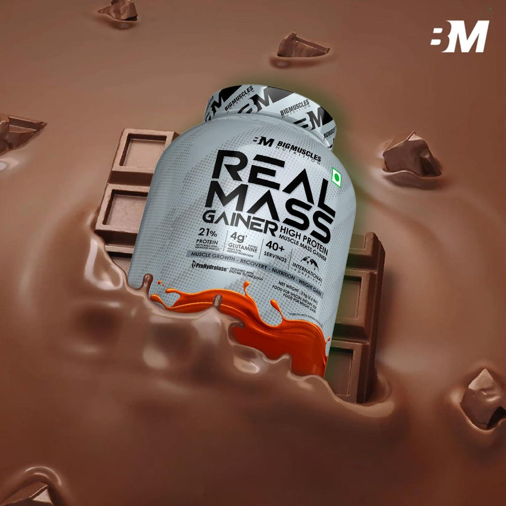BigMuscles Nutrition Real Mass Gainer Rich Chocolate – Lean Whey Protein for Muscle & Weight Gain