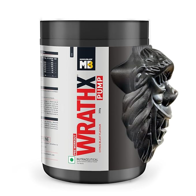 MuscleBlaze Pre Workout WrathX PUMP (30 Servings) | Nitrosigine & L-Citrulline for Pump, Energy & Performance | GP Fitness