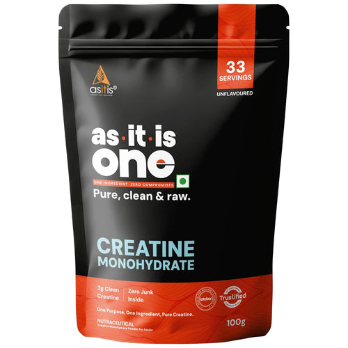 AS-IT-IS One Creatine Monohydrate (100g, Unflavoured) | Pure & Micronized for Strength & Performance | GP Fitness