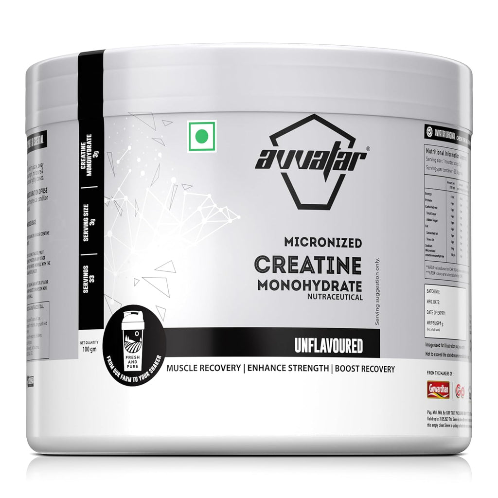 Avvatar Micronized Creatine Monohydrate Powder (100g, 33 Servings) | Strength & Performance Booster | GP Fitness