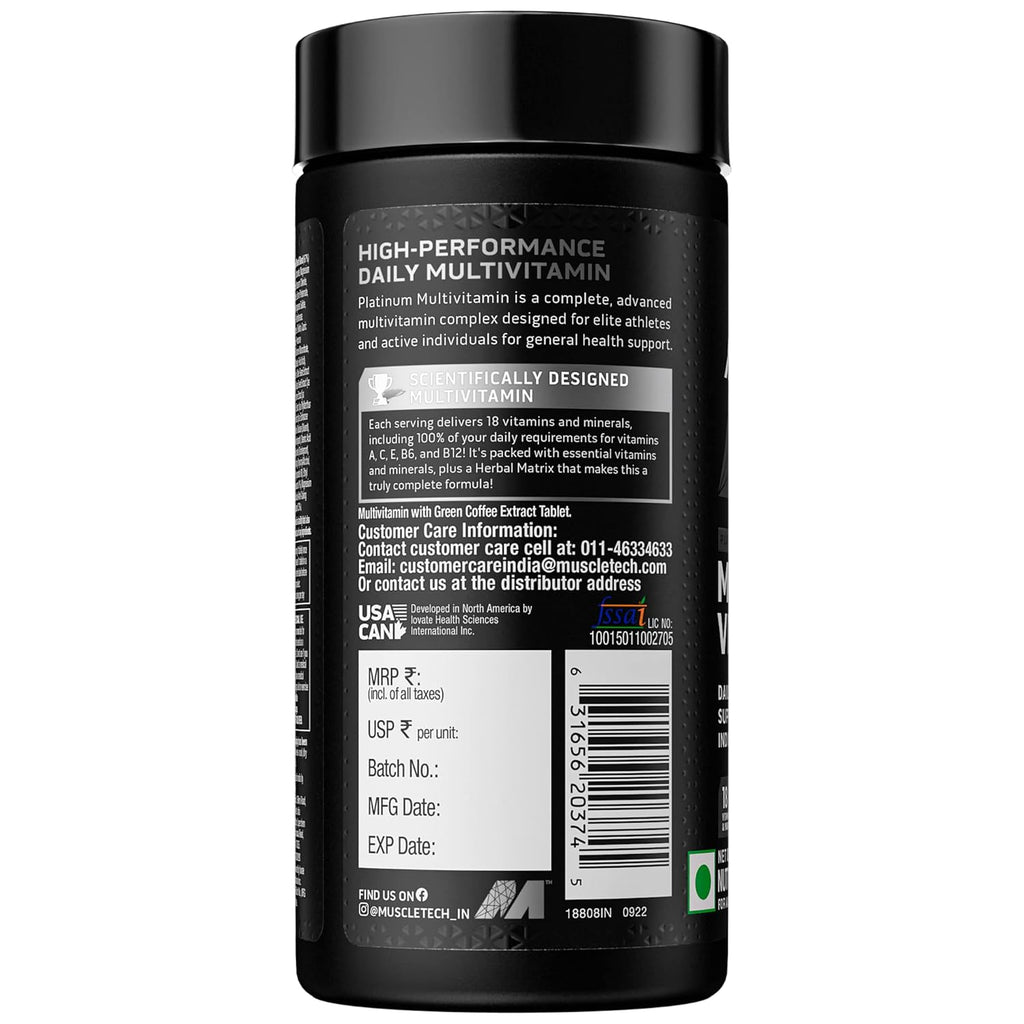 MuscleTech Platinum Multivitamin with Vitamin C for Immune Support | Daily Health Formula | GP Fitness