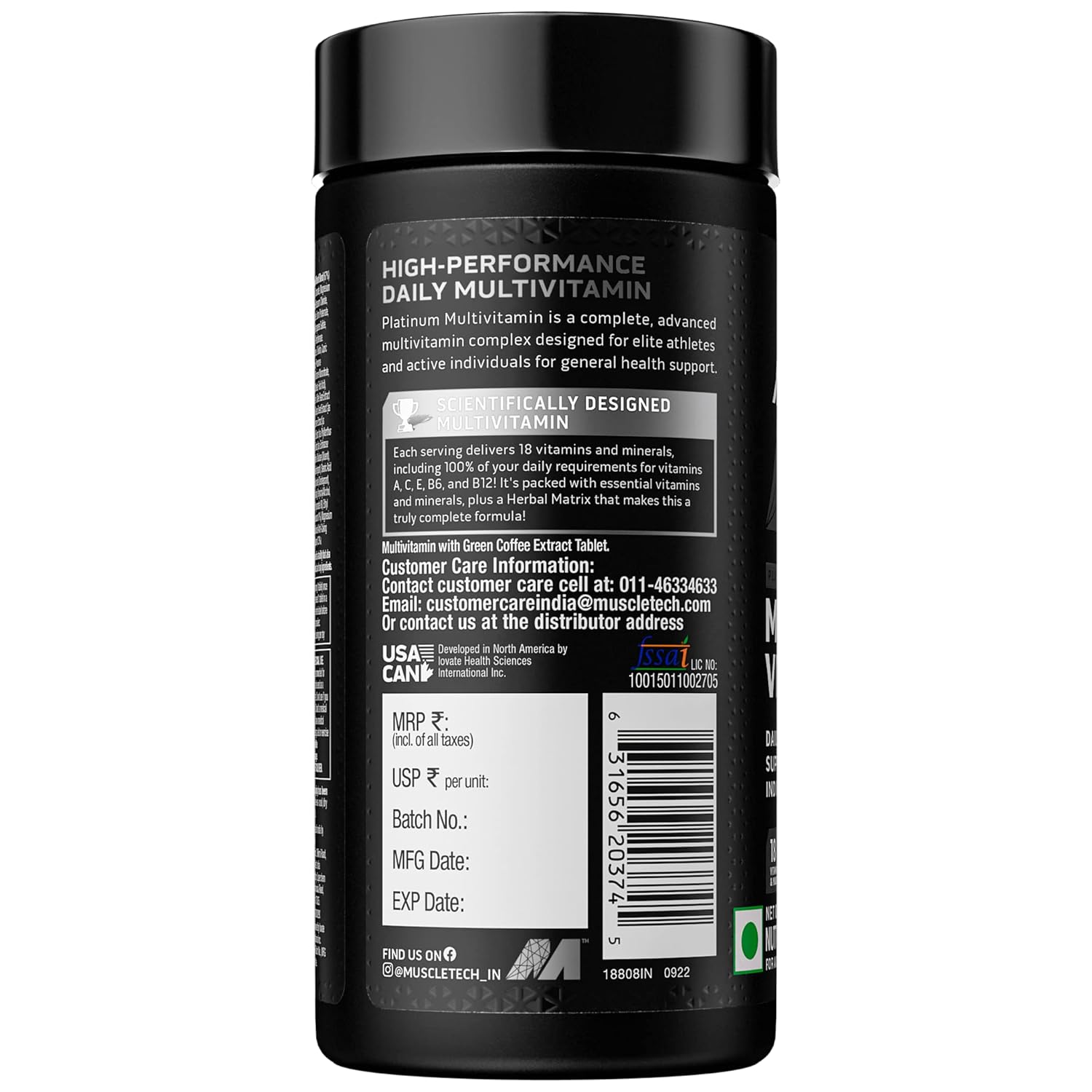MuscleTech Platinum Multivitamin with Vitamin C for Immune Support | Daily Health Formula | GP Fitness