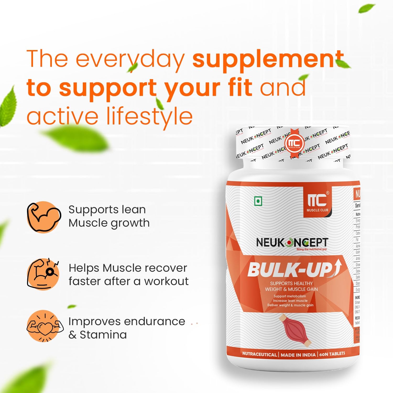 Muscle Club Bulk-Up Herbal Weight Gain Formula | Ayurvedic Weight Gainer for Healthy Mass | GP Fitness