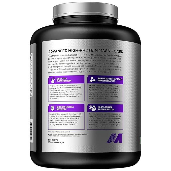 MuscleTech Mass-Tech Elite Advanced Mass Gainer 3kg | High Protein Weight Gainer