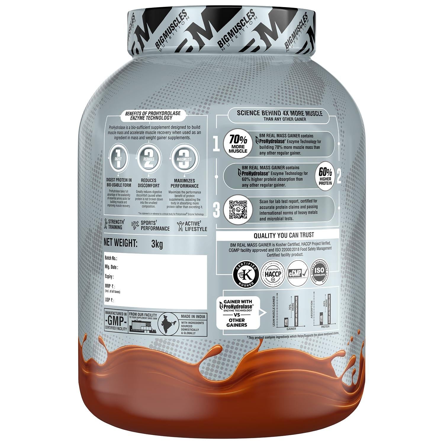 BigMuscles Nutrition Real Mass Gainer Rich Chocolate – Lean Whey Protein for Muscle & Weight Gain