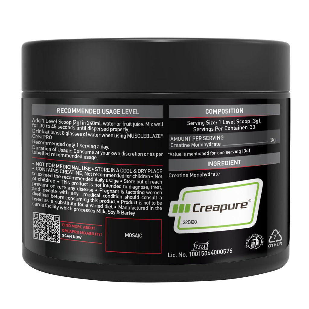 MuscleBlaze CreaPRO Creatine Monohydrate Powder with Creapure® | Strength, Power & Performance | GP Fitness