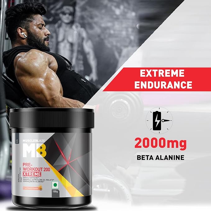 MuscleBlaze Pre Workout 200 Xtreme (100g, 15 Servings) | Energy, Focus & Endurance Booster | GP Fitness
