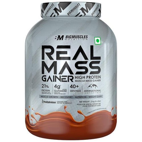 BigMuscles Nutrition Real Mass Gainer Rich Chocolate – Lean Whey Protein for Muscle & Weight Gain