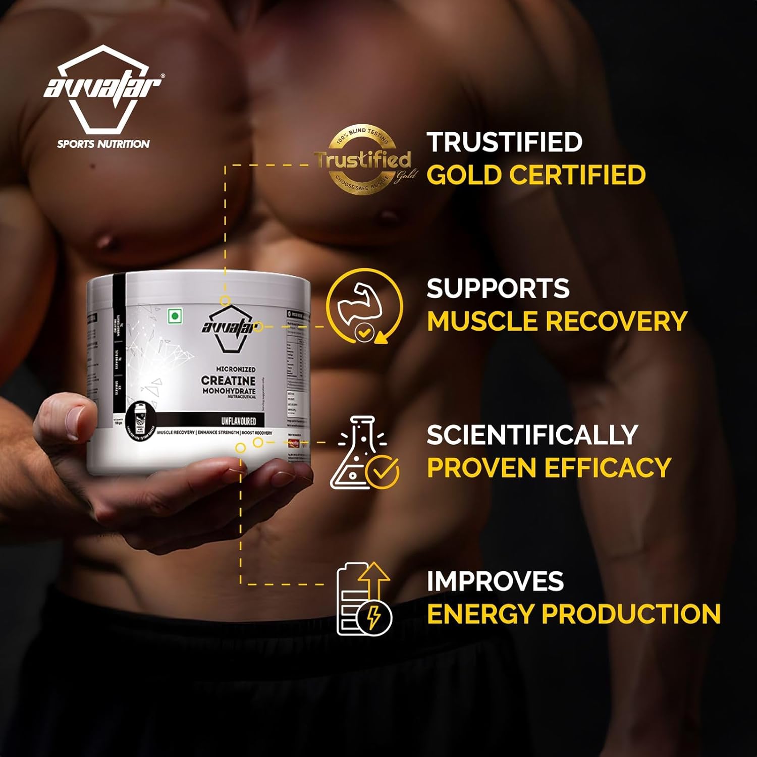 Avvatar Micronized Creatine Monohydrate Powder (100g, 33 Servings) | Strength & Performance Booster | GP Fitness