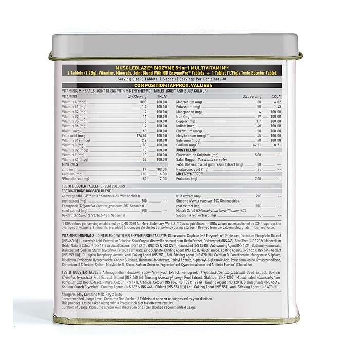 MuscleBlaze Biozyme Daily Multivitamin (90 Tablets) | 5-in-1 Supplement for Energy, Immunity & Performance | GP Fitness
