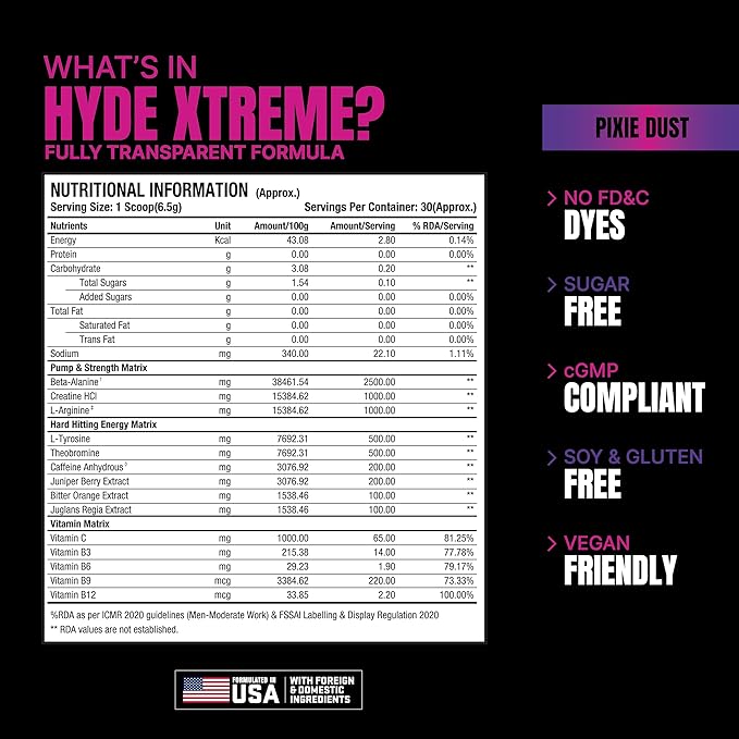ProSupps Hyde Xtreme Pre-Workout | Hard-Hitting Energy & Focus Booster with Caffeine | GP Fitness