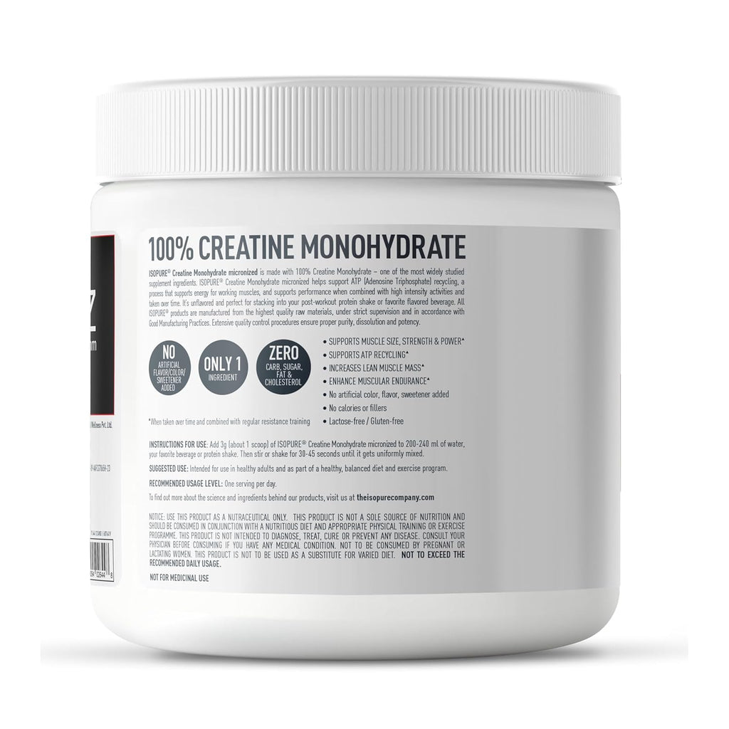 Isopure 100% Creatine Monohydrate Micronized (250g, 83 Servings) | Strength & Performance Booster | GP Fitness