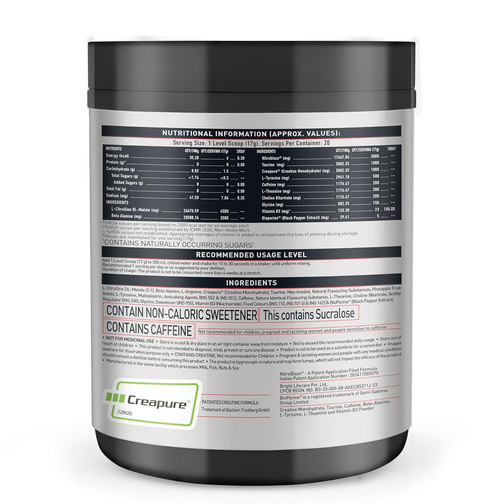MuscleBlaze Pre Workout WrathX Powder (Mango Mayhem, 340g, 20 Servings) | Energy, Focus & Endurance Booster | GP Fitness