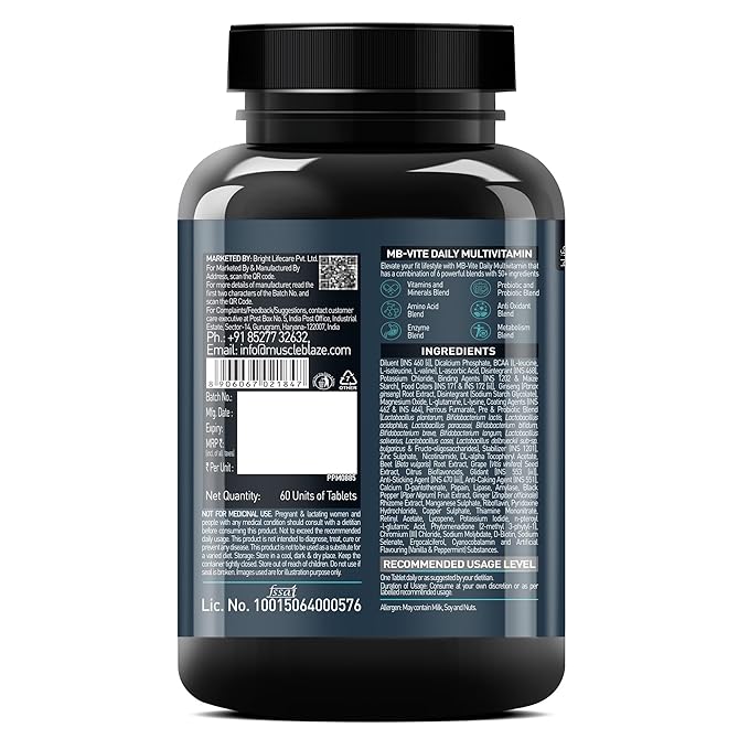 MuscleBlaze MB-Vite Daily Multivitamin (60 Tablets) | 51 Ingredients for Energy, Immunity & Performance | GP Fitness