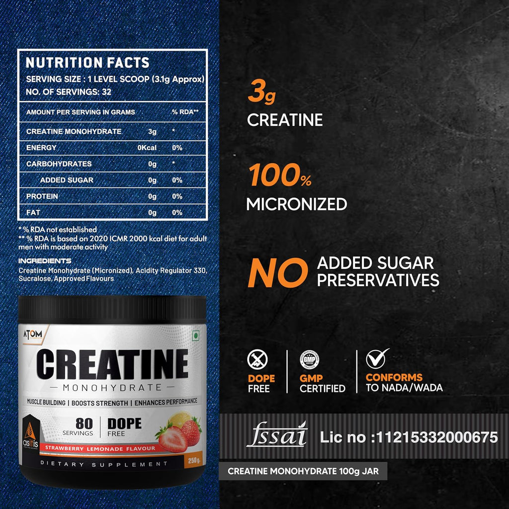 AS-IT-IS ATOM Creatine Monohydrate | Dope-Free Formula for Strength & Performance | GP Fitness
