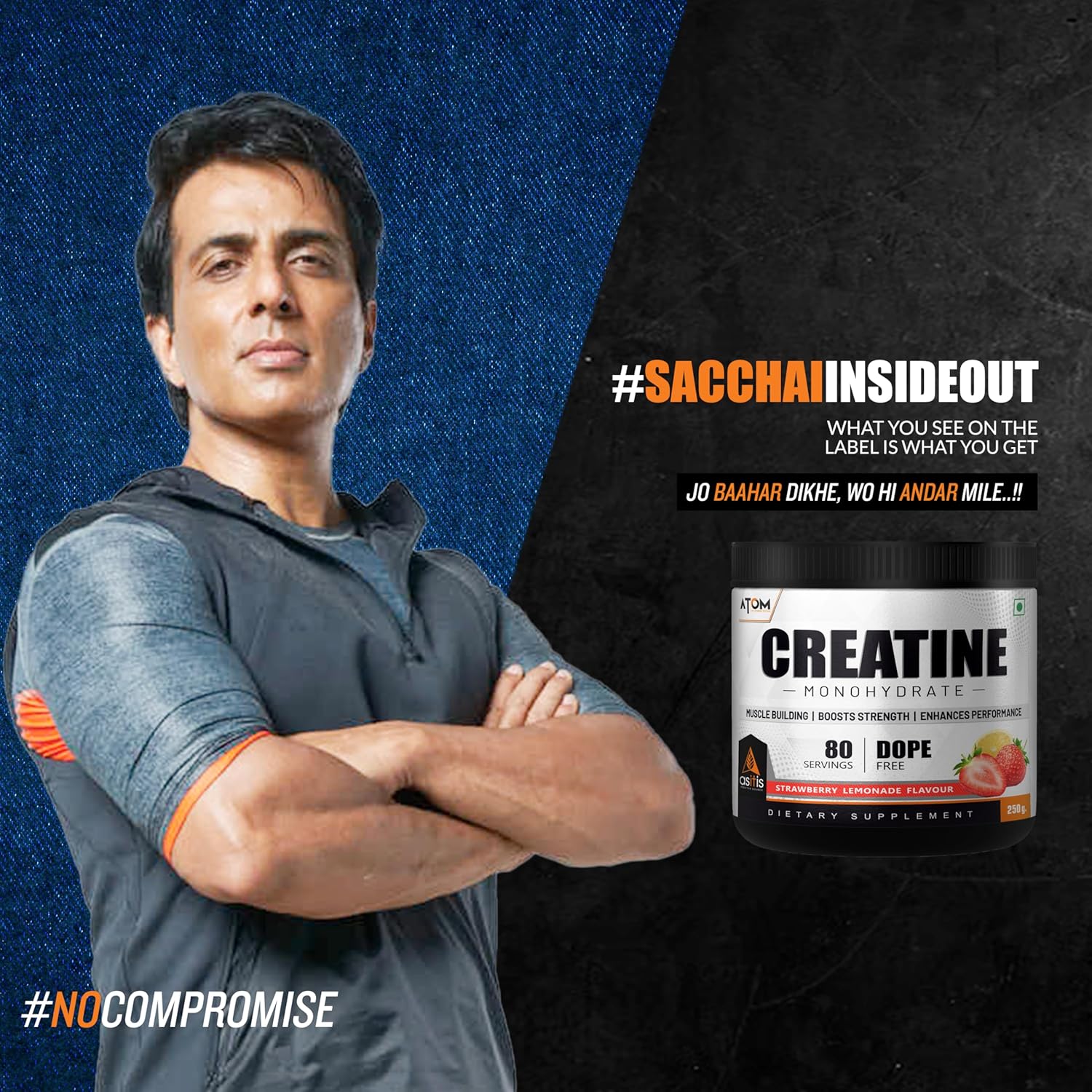 AS-IT-IS ATOM Creatine Monohydrate | Dope-Free Formula for Strength & Performance | GP Fitness