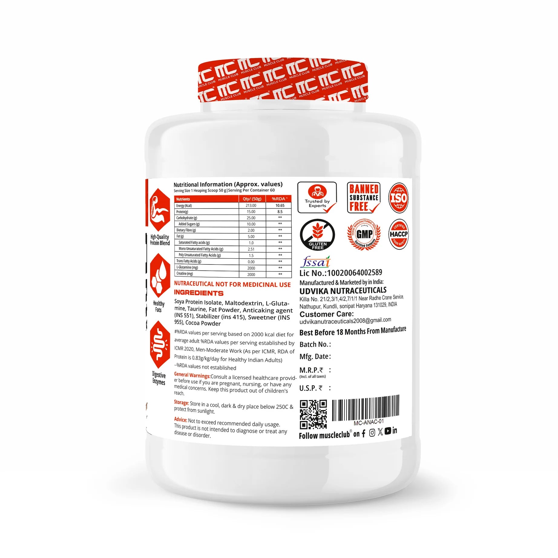 Muscle Club Anabolic Mass Gainer | High-Calorie Weight Gainer with Protein, Creatine & L-Glutamine