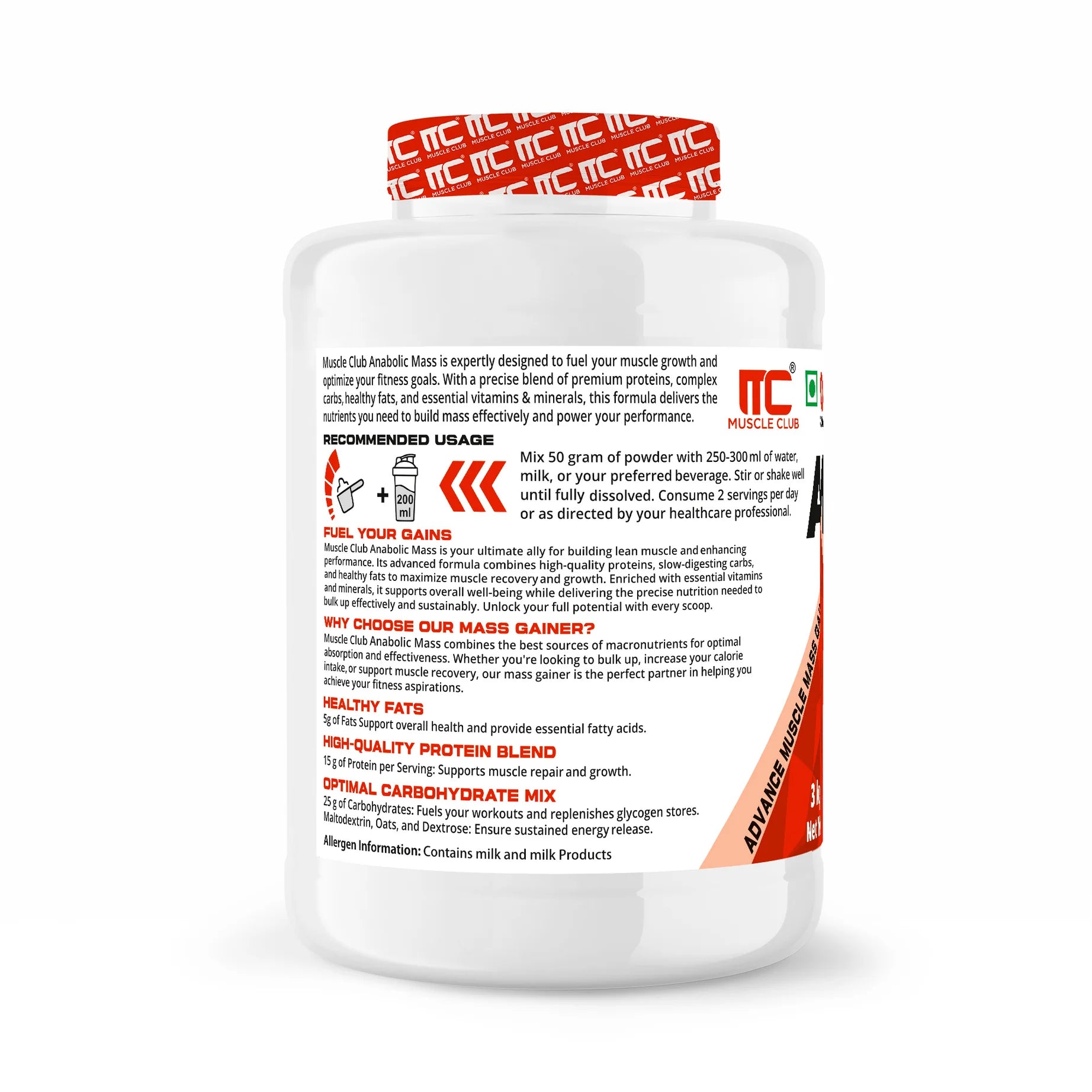 Muscle Club Anabolic Mass Gainer | High-Calorie Weight Gainer with Protein, Creatine & L-Glutamine