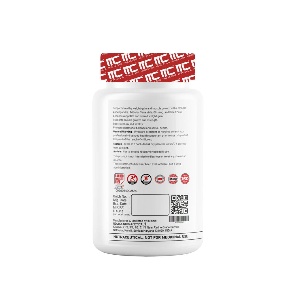 Muscle Club GAINZDROL Weight & Muscle Gainer Tablets with Ashwagandha | Strength, Mass & Recovery Support | GP Fitness