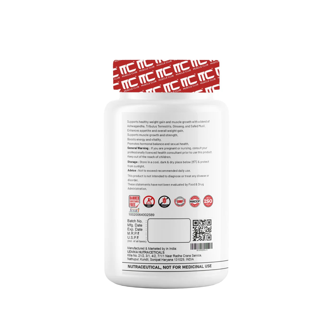 Muscle Club GAINZDROL Weight & Muscle Gainer Tablets with Ashwagandha | Strength, Mass & Recovery Support | GP Fitness