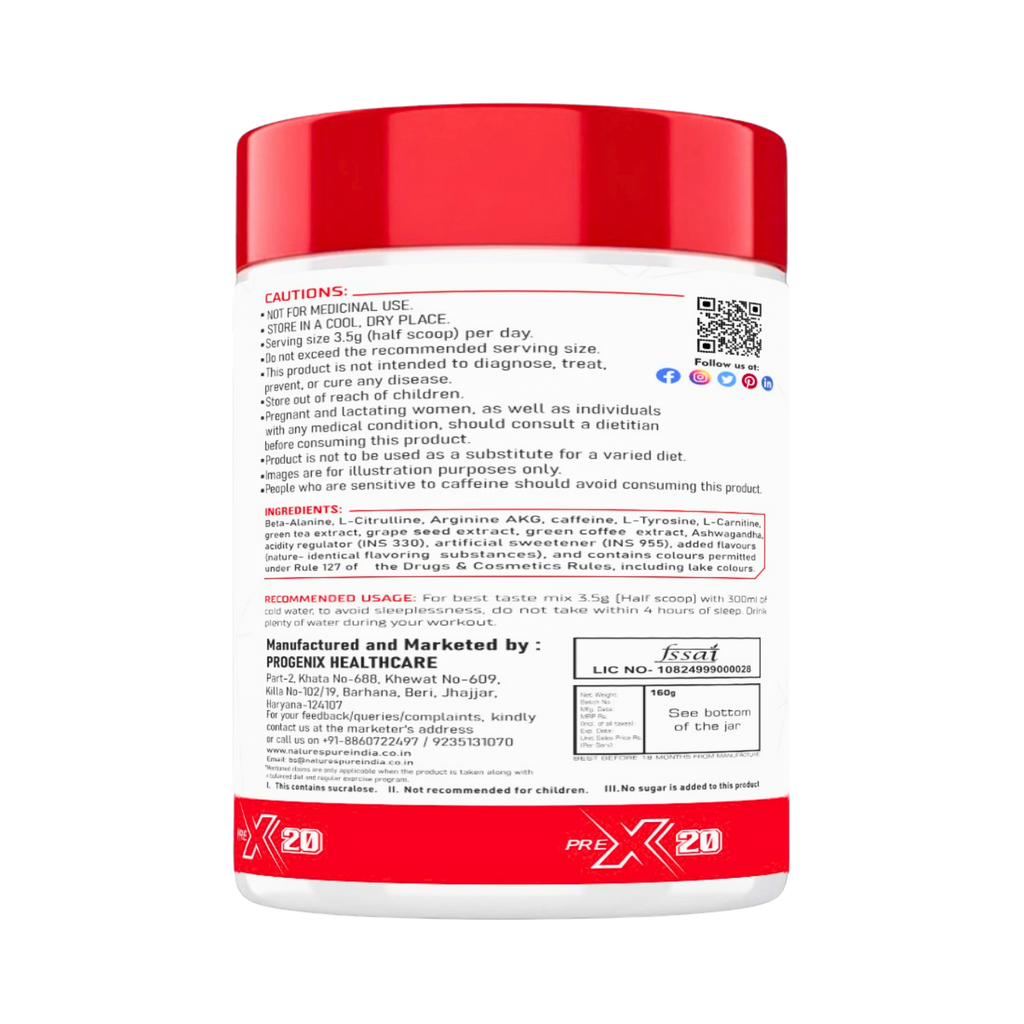 Nature's Pure PreX 20 Pre-Workout | Energy, Focus & Endurance Booster | GP Fitness