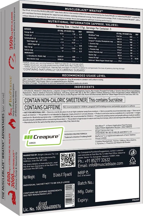 MuscleBlaze Pre Workout WrathX with Creapure®, Nitroblaze & BioPerine